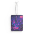 Retro Neon City Car Air Freshener – Vaporwave Skyline Scented Tag