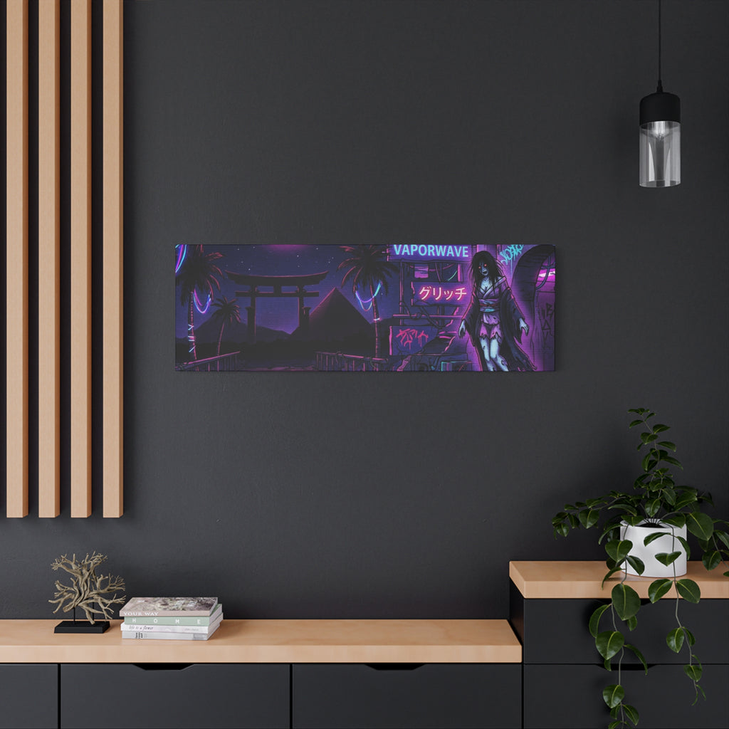 Vaporwave Neon Canvas Print – Retro Japanese Horror Nightscape