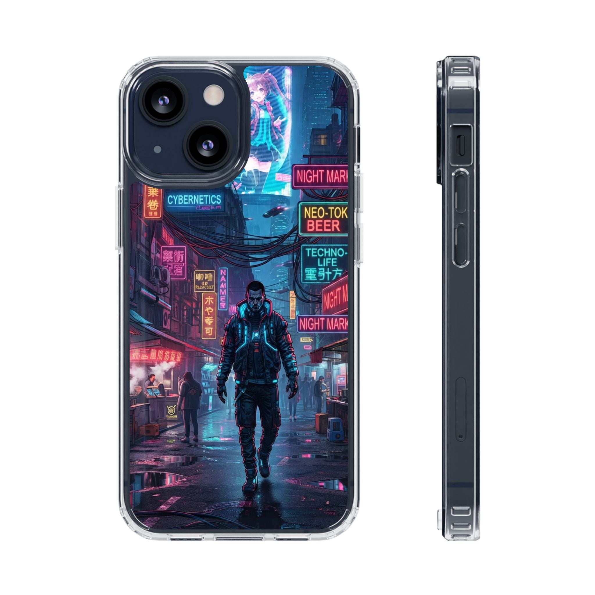 Cyberpunk Night Street Clear Magnetic Phone Case — Impact-Resistant Neon City Design