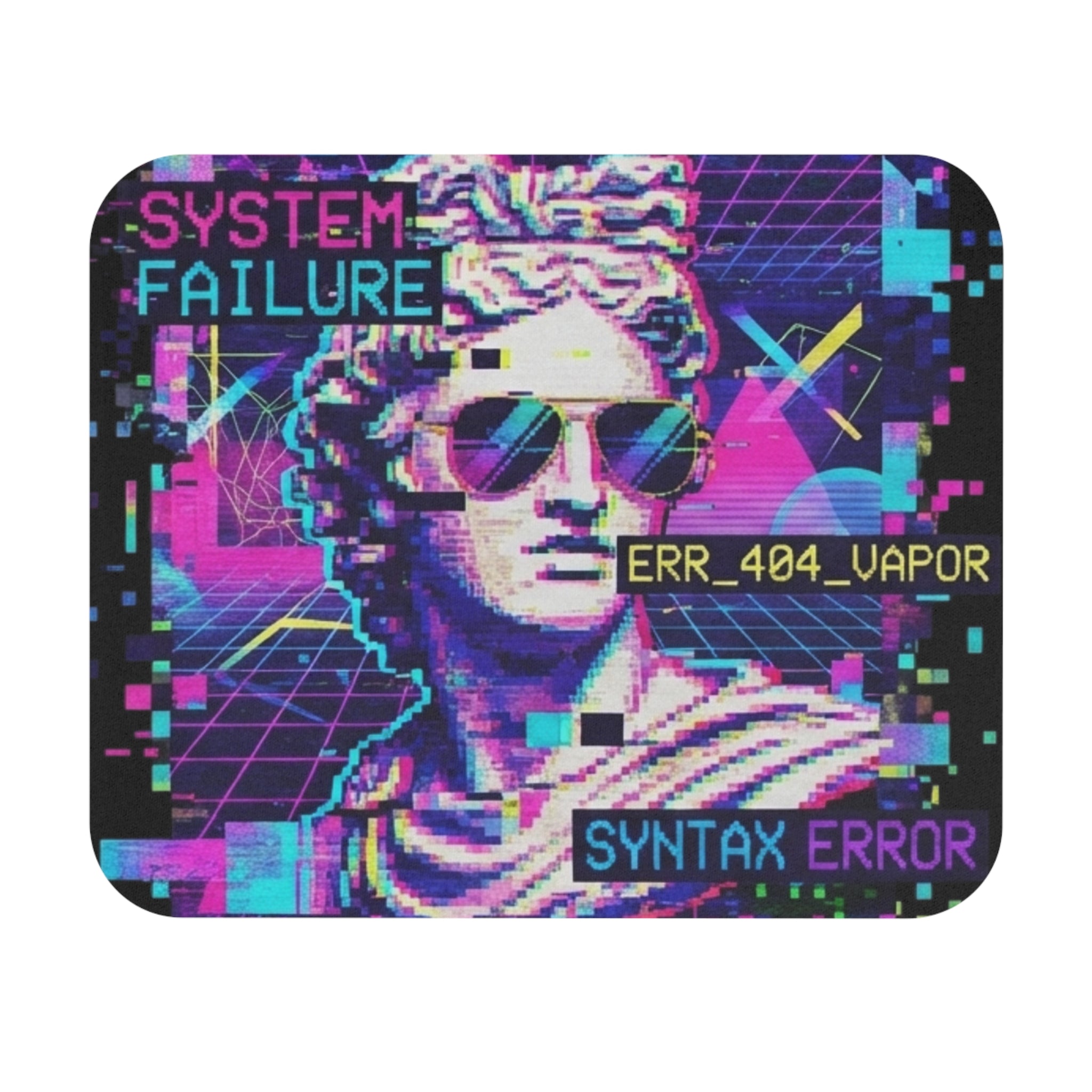 Vaporwave 'System Failure' Rectangle Mouse Pad – Retro 80s Aesthetic, 'ERR_404_VAPOR' & 'SYNTAX ERROR' Design