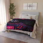 Cyberpunk Portrait Sherpa Blanket — Neon City Futuristic Throw