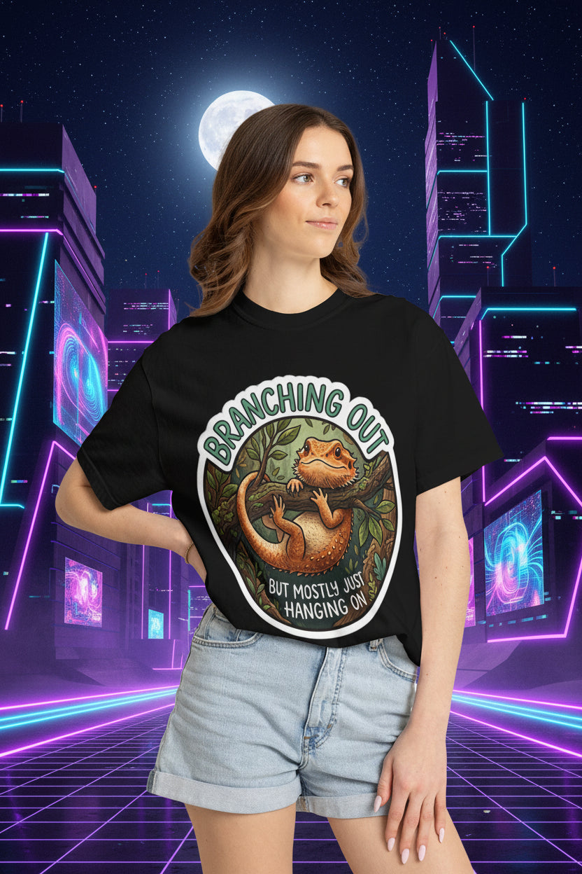 Bearded Dragon T-Shirt — "Branching Out (But Mostly Just Hanging On)" Graphic Tee