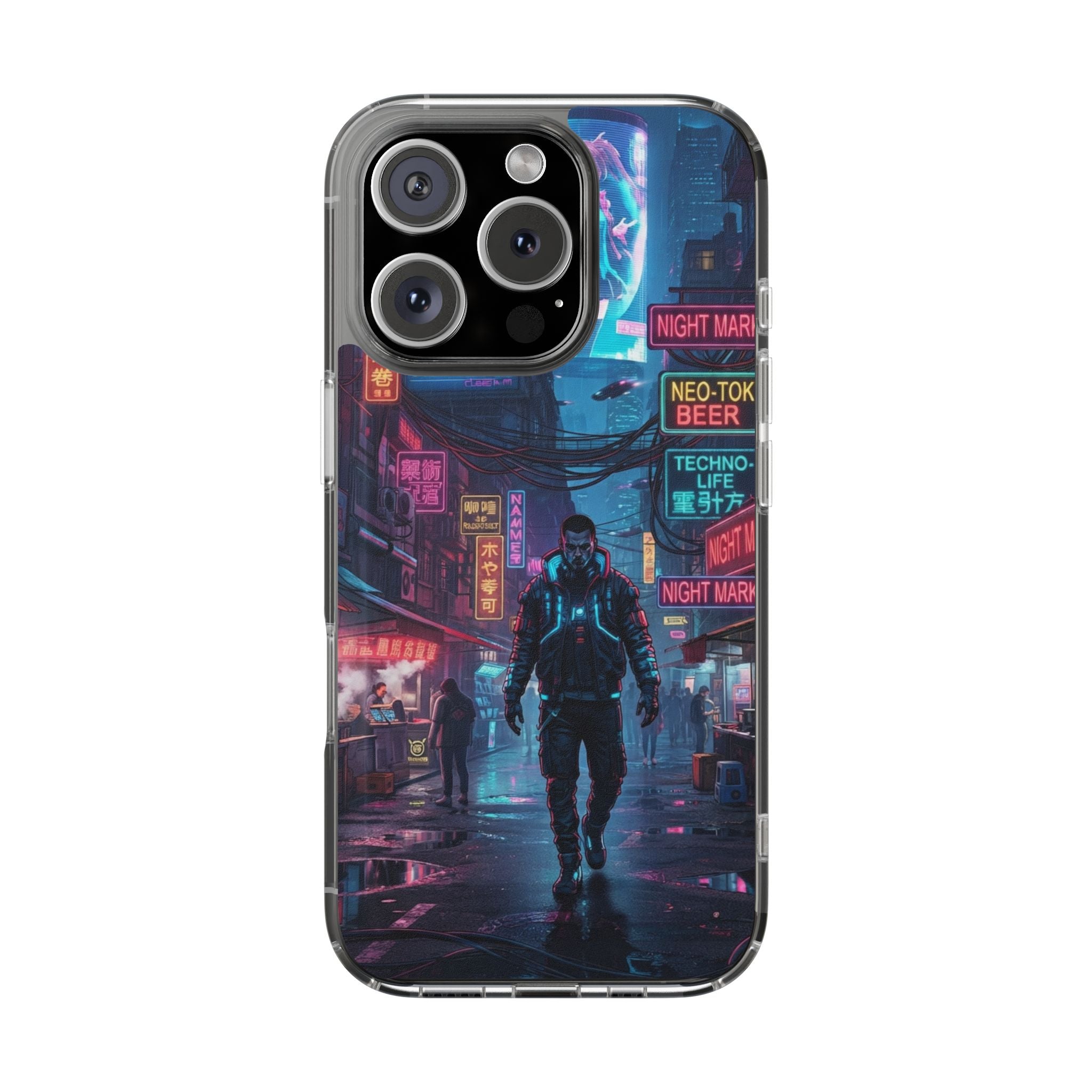 Cyberpunk Night Street Clear Magnetic Phone Case — Impact-Resistant Neon City Design