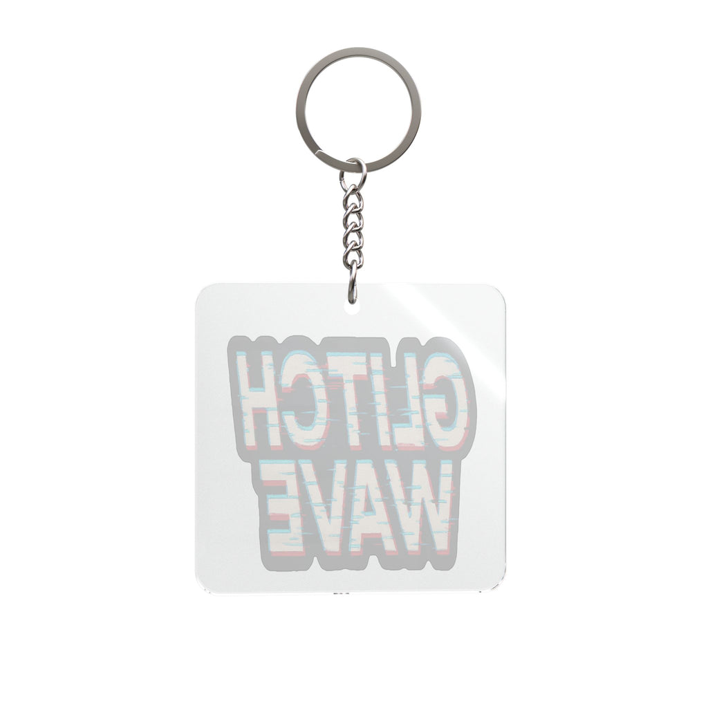 Glitch Wave Square Keychain — Retro VHS Distorted Text Keyring