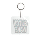 Glitch Wave Square Keychain — Retro VHS Distorted Text Keyring