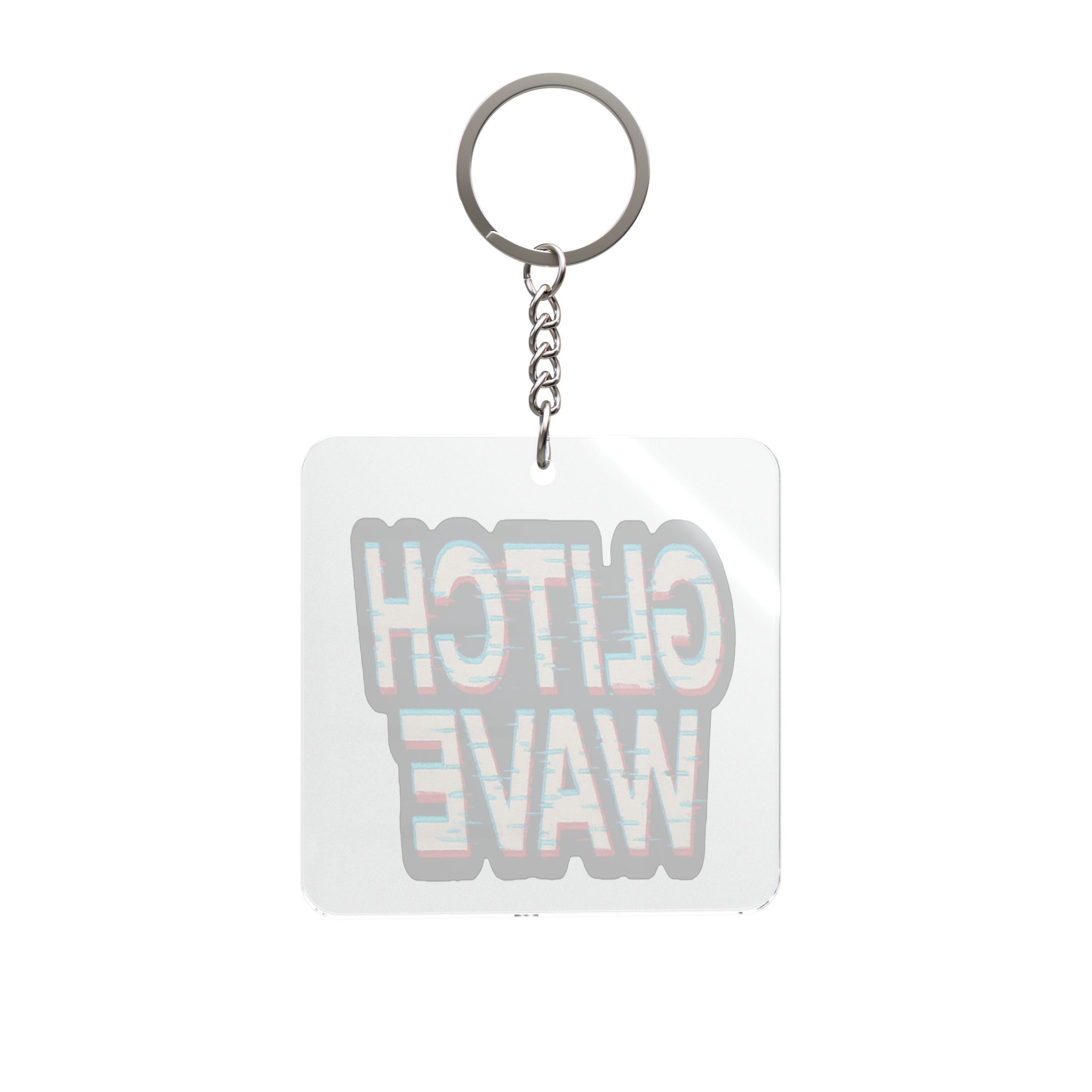 Glitch Wave Square Keychain — Retro VHS Distorted Text Keyring