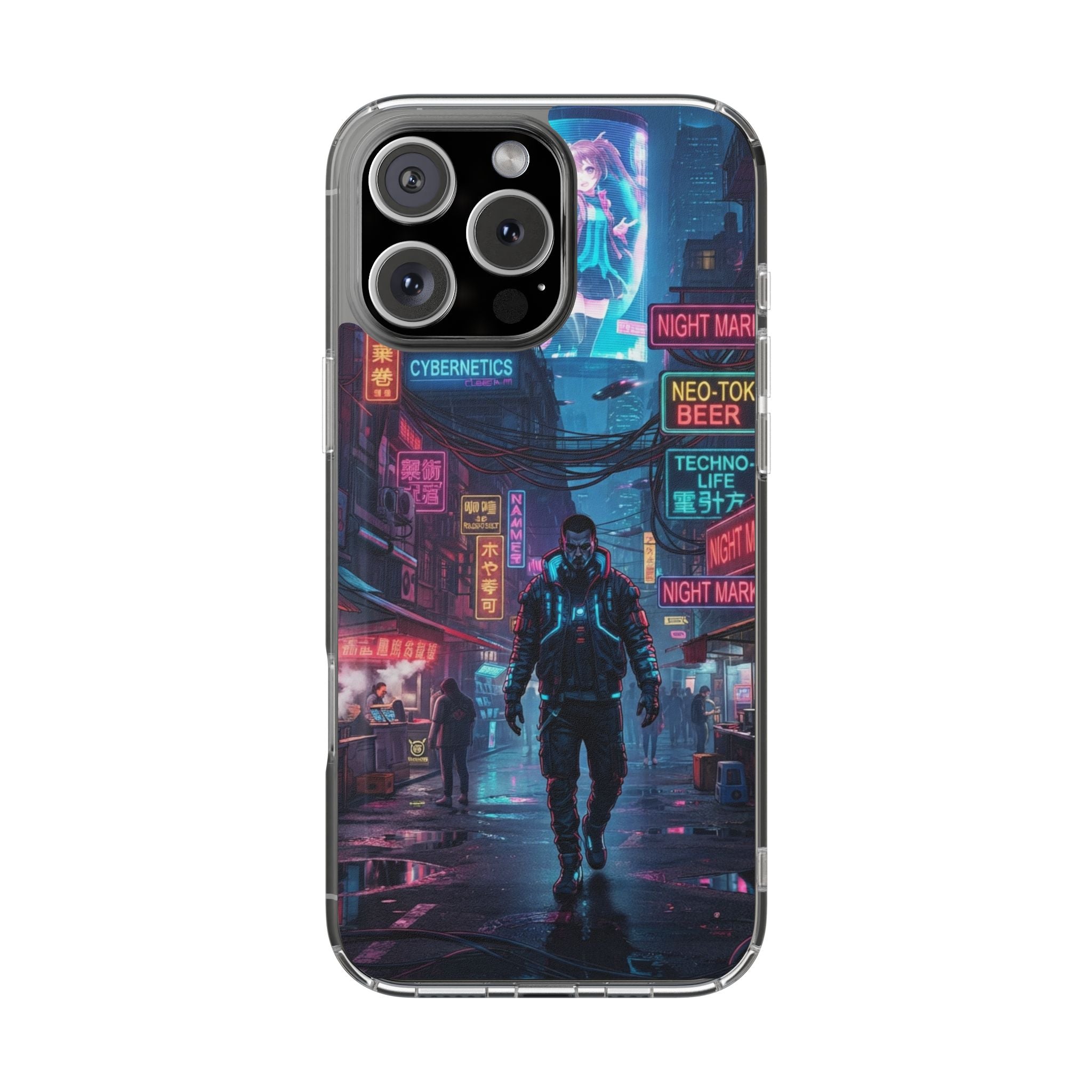 Cyberpunk Night Street Clear Magnetic Phone Case — Impact-Resistant Neon City Design