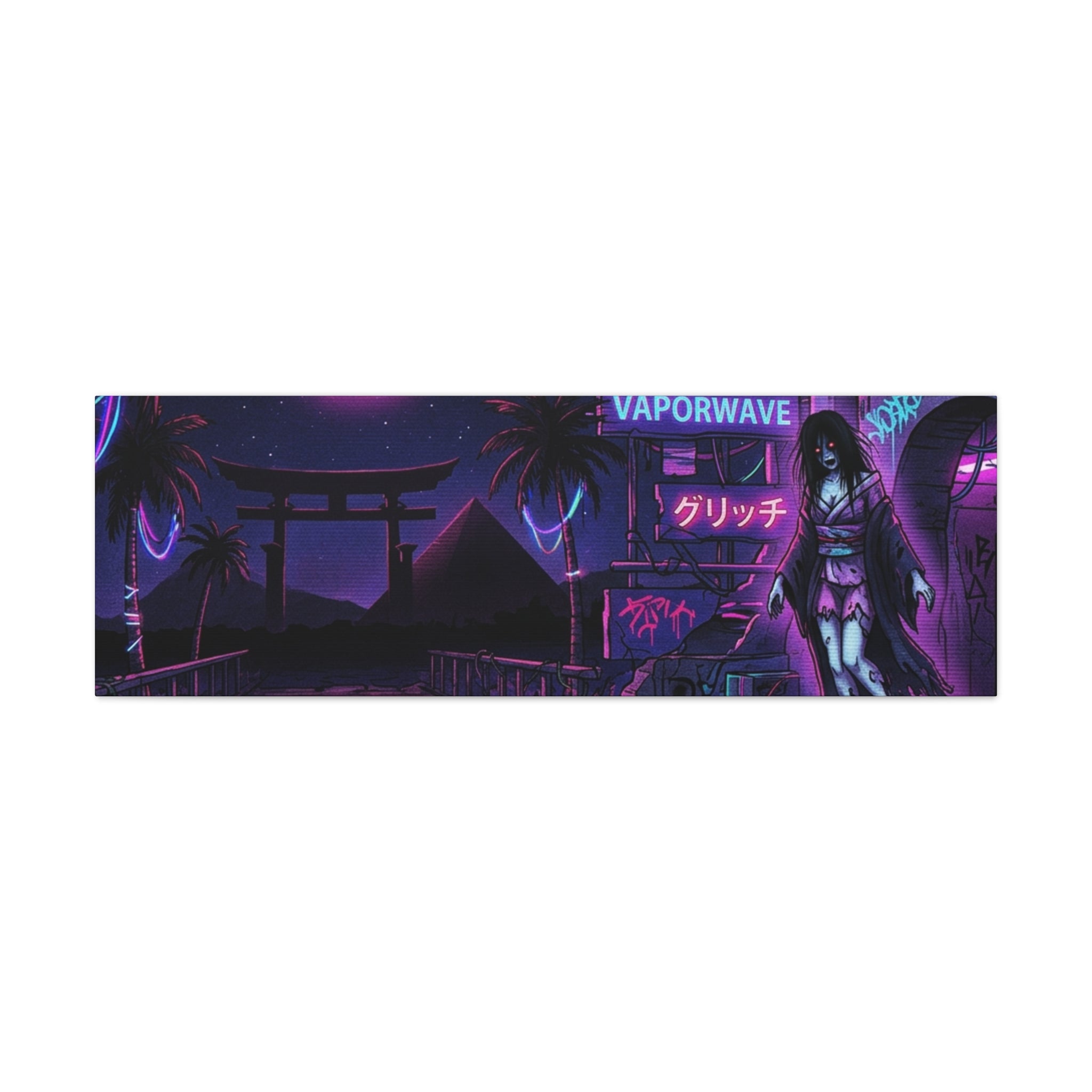 Vaporwave Neon Canvas Print – Retro Japanese Horror Nightscape
