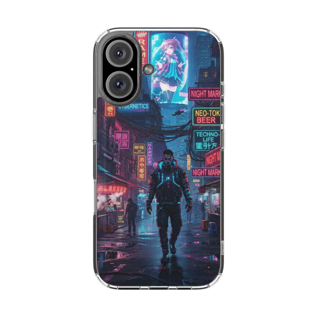Cyberpunk Night Street Clear Magnetic Phone Case — Impact-Resistant Neon City Design