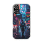 Cyberpunk Night Street Clear Magnetic Phone Case — Impact-Resistant Neon City Design
