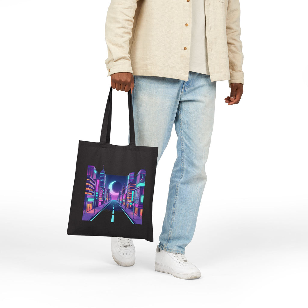 Retro Vaporwave Tote Bag — Neon City & Tropical Synthwave Canvas Tote