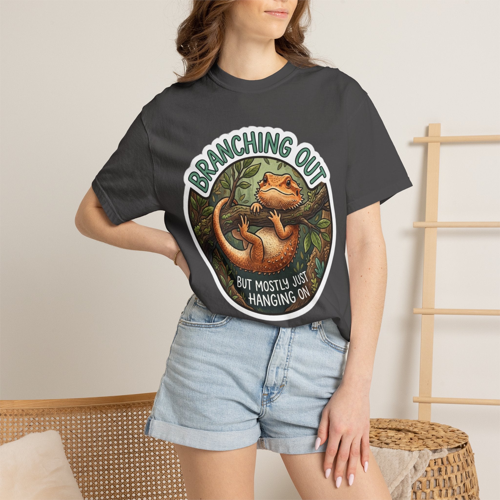 Bearded Dragon T-Shirt — "Branching Out (But Mostly Just Hanging On)" Graphic Tee