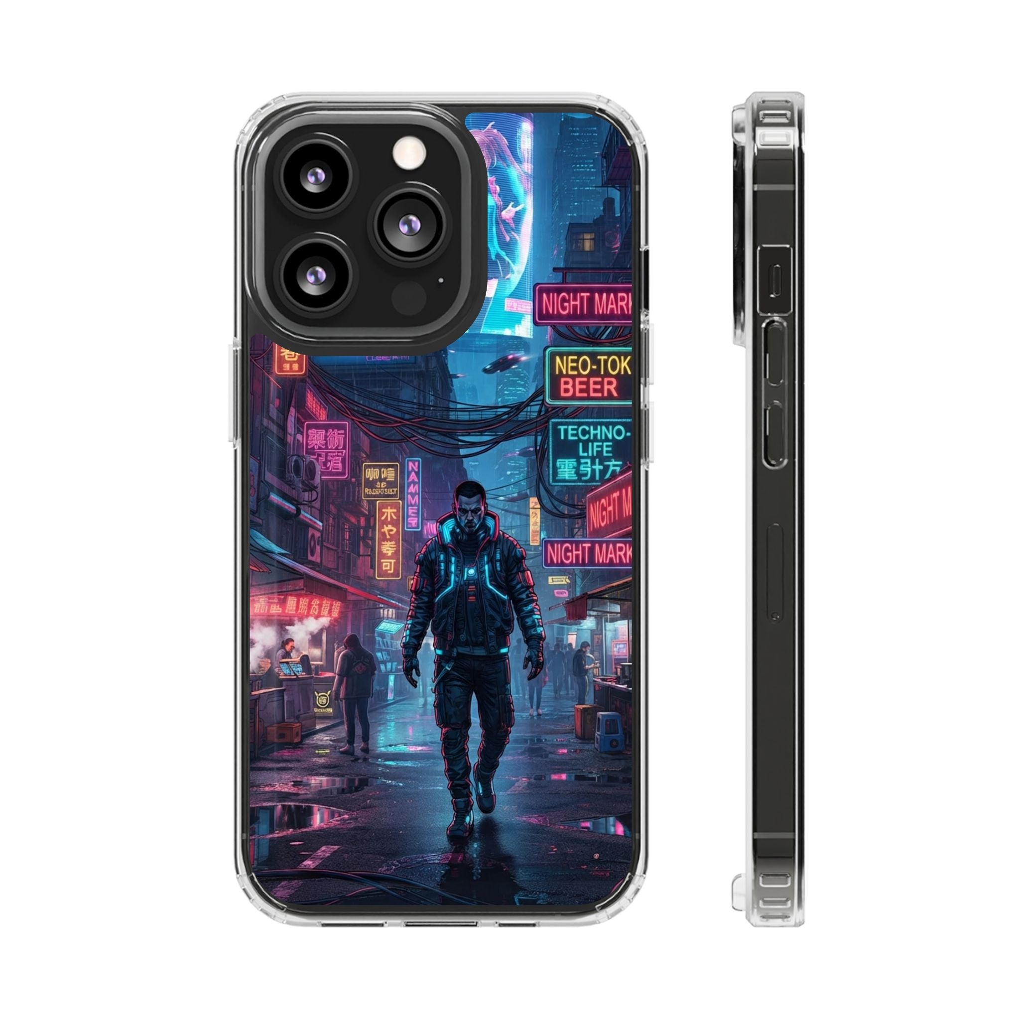 Cyberpunk Night Street Clear Magnetic Phone Case — Impact-Resistant Neon City Design