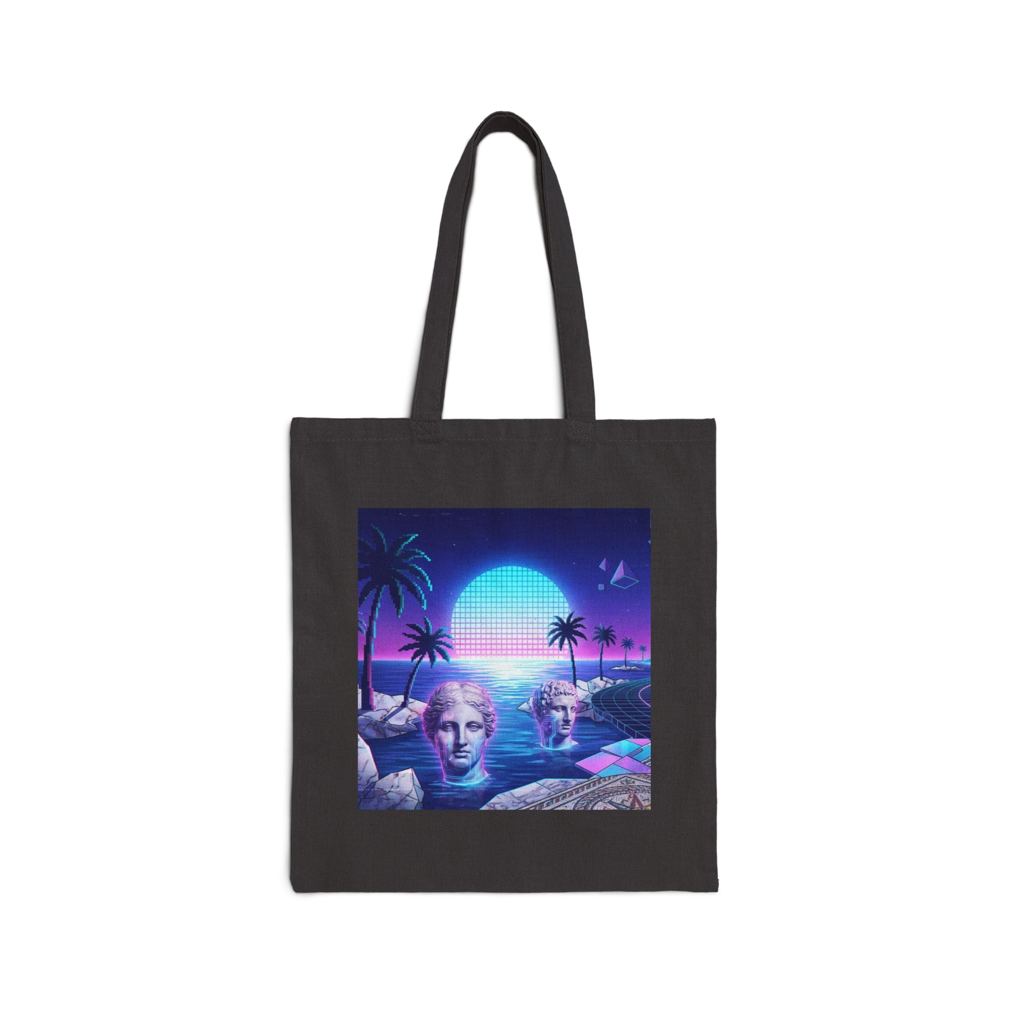 Retro Vaporwave Tote Bag — Neon City & Tropical Synthwave Canvas Tote
