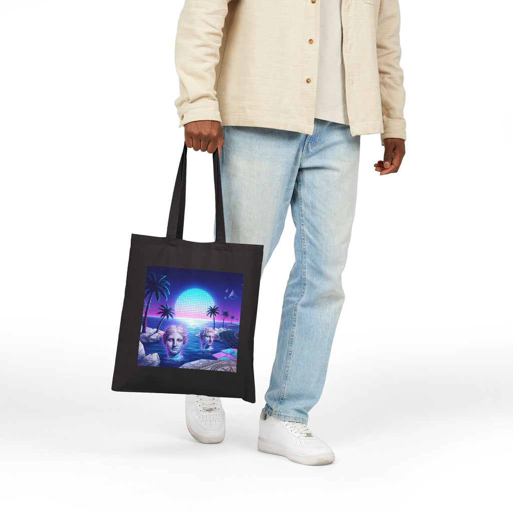 Retro Vaporwave Tote Bag — Neon City & Tropical Synthwave Canvas Tote