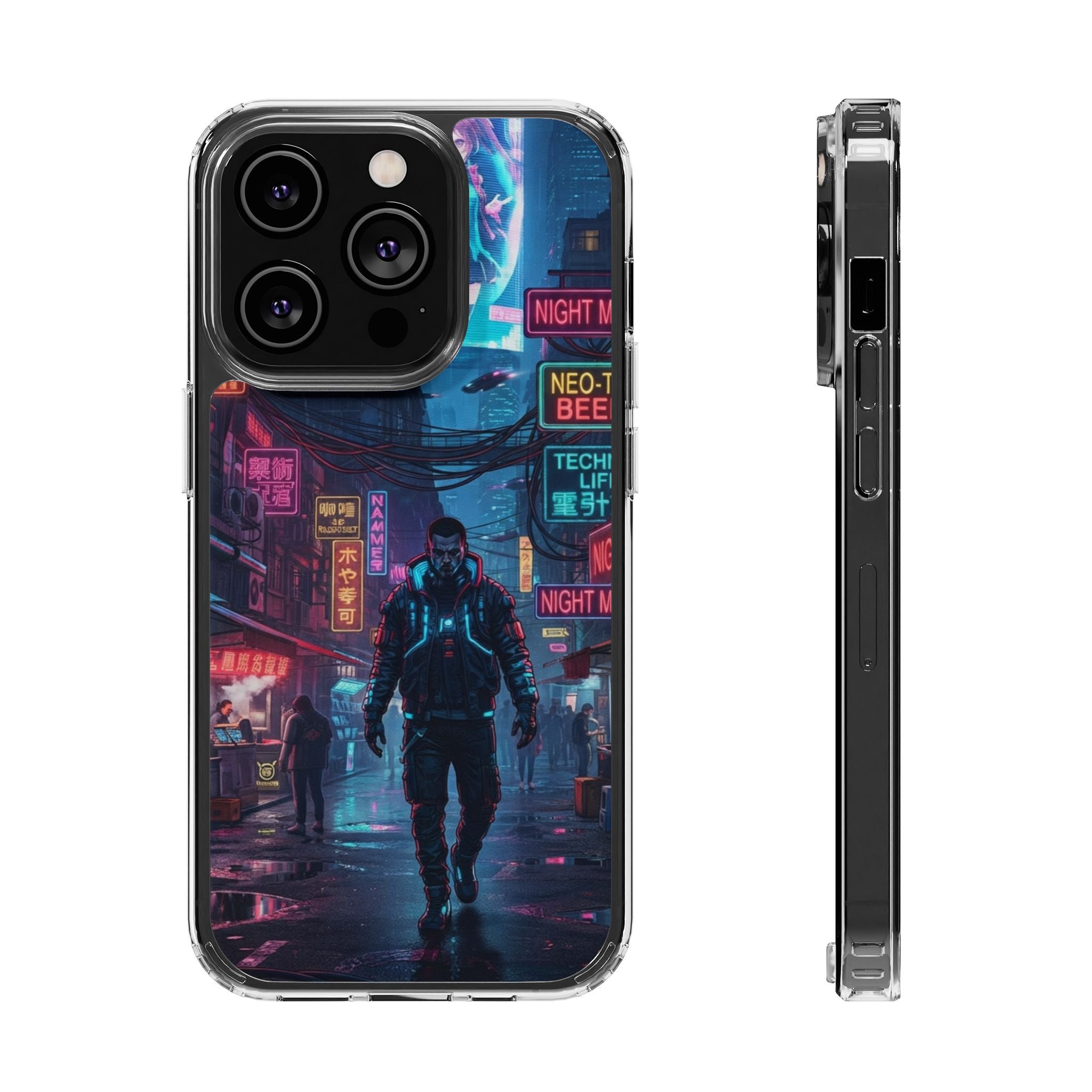Cyberpunk Night Street Clear Magnetic Phone Case — Impact-Resistant Neon City Design