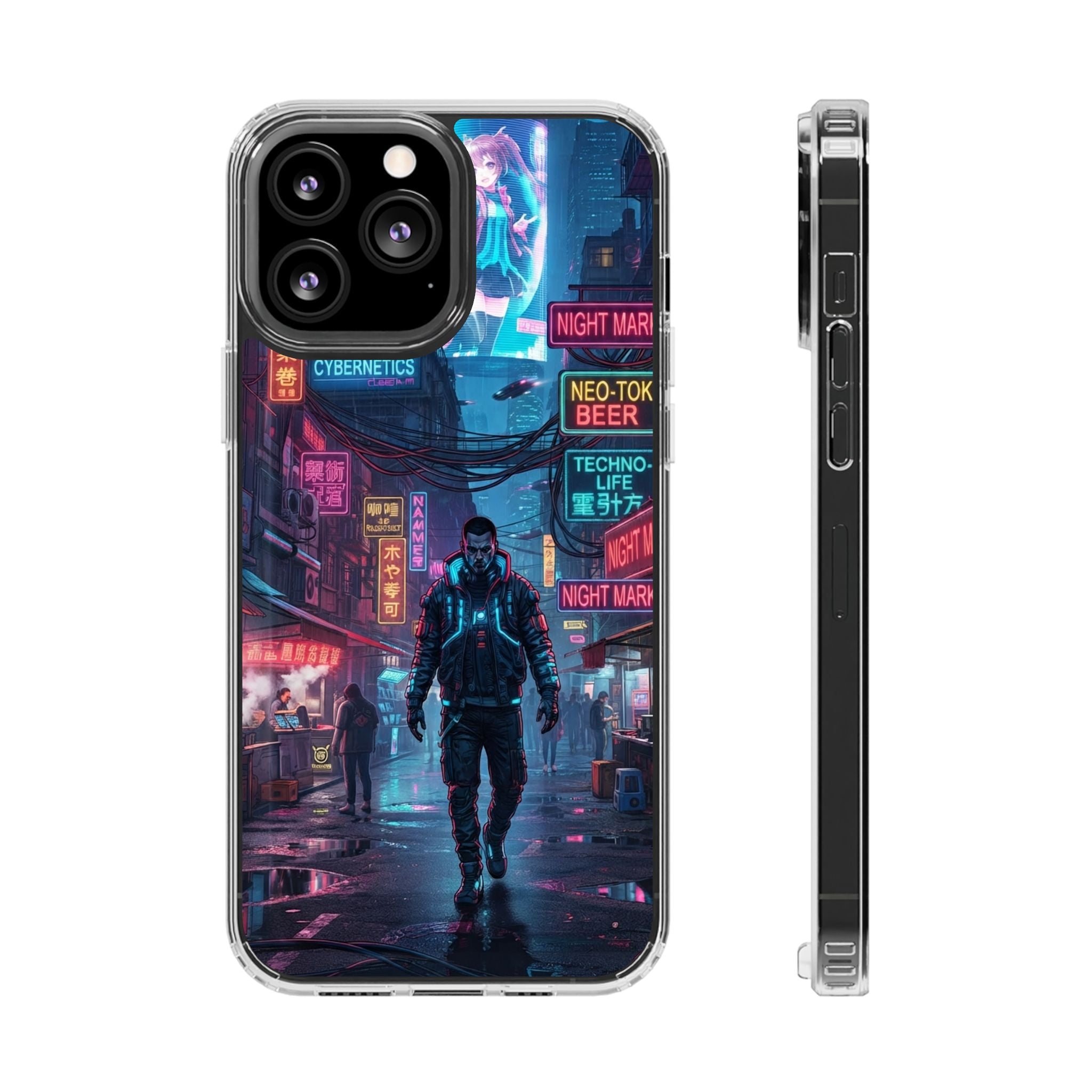 Cyberpunk Night Street Clear Magnetic Phone Case — Impact-Resistant Neon City Design