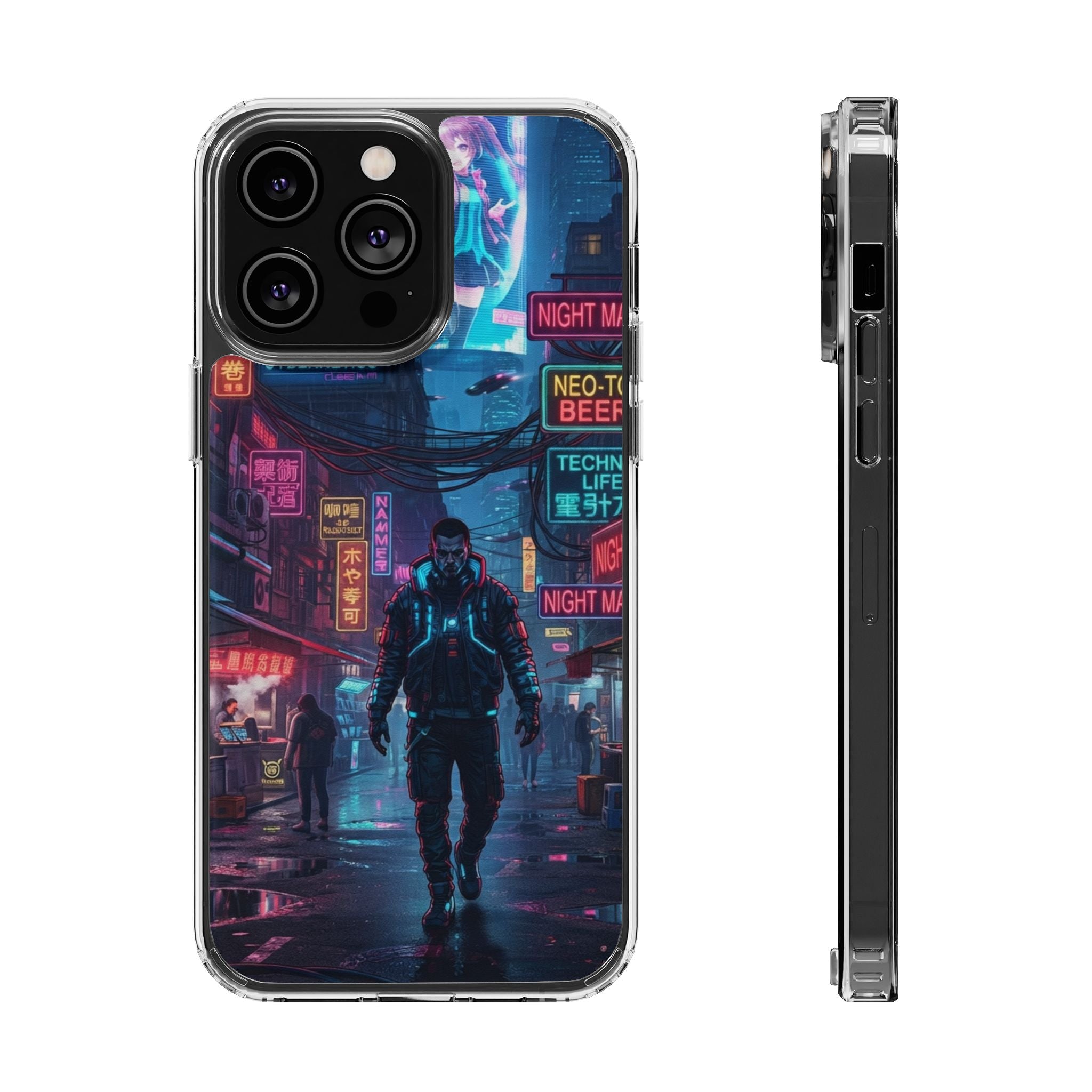 Cyberpunk Night Street Clear Magnetic Phone Case — Impact-Resistant Neon City Design
