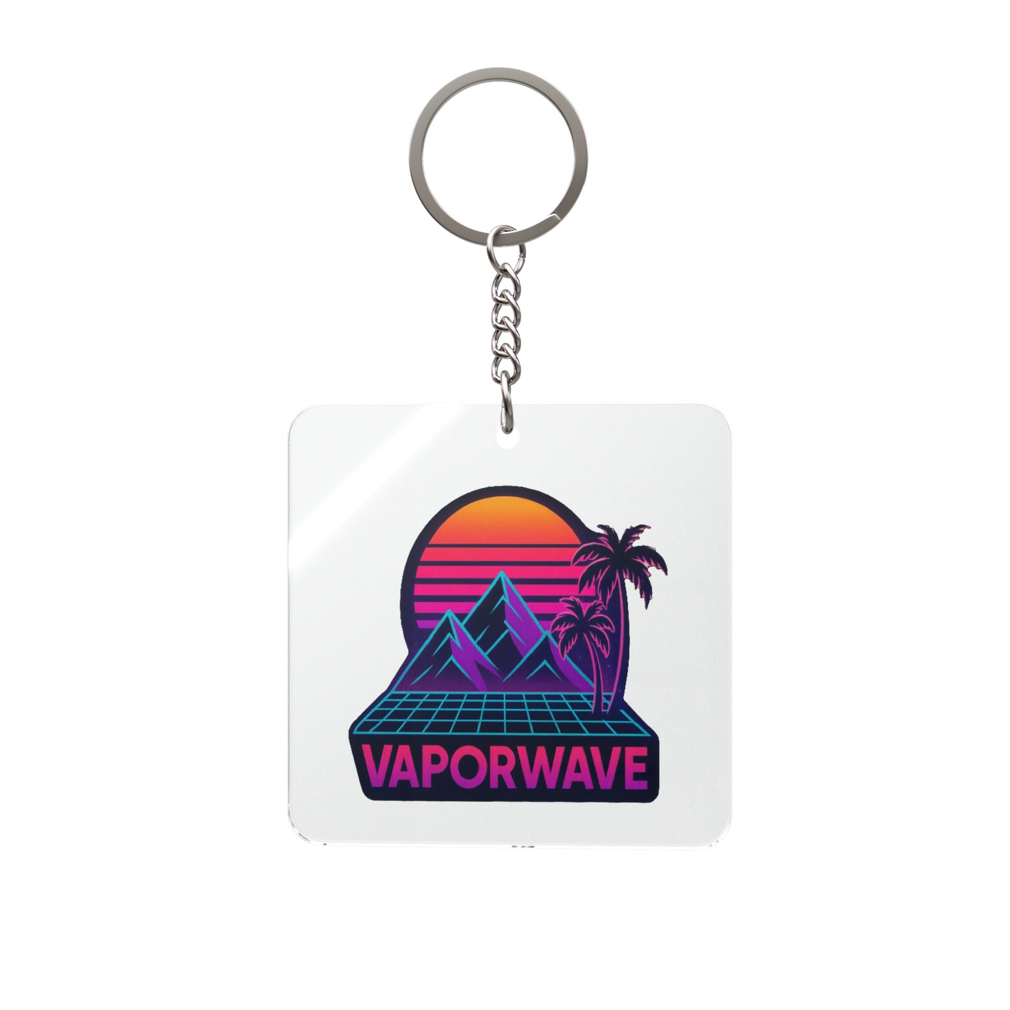 Vaporwave Retro Sunset Square Keychain