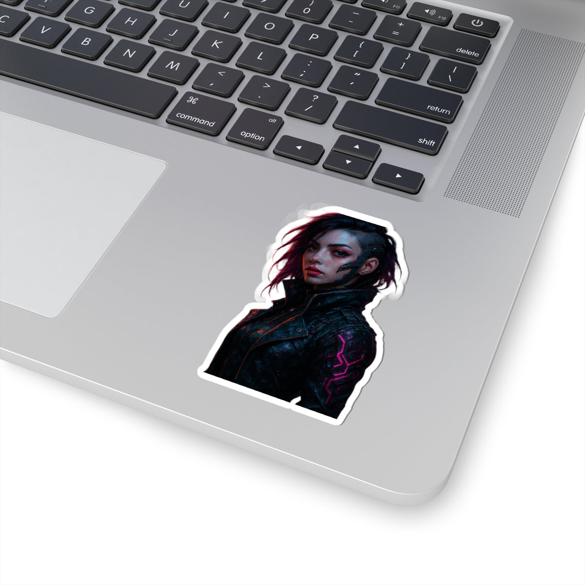 Cyberpunk Rebel Sticker — Edgy Futuristic Female Character Kiss-Cut Decal