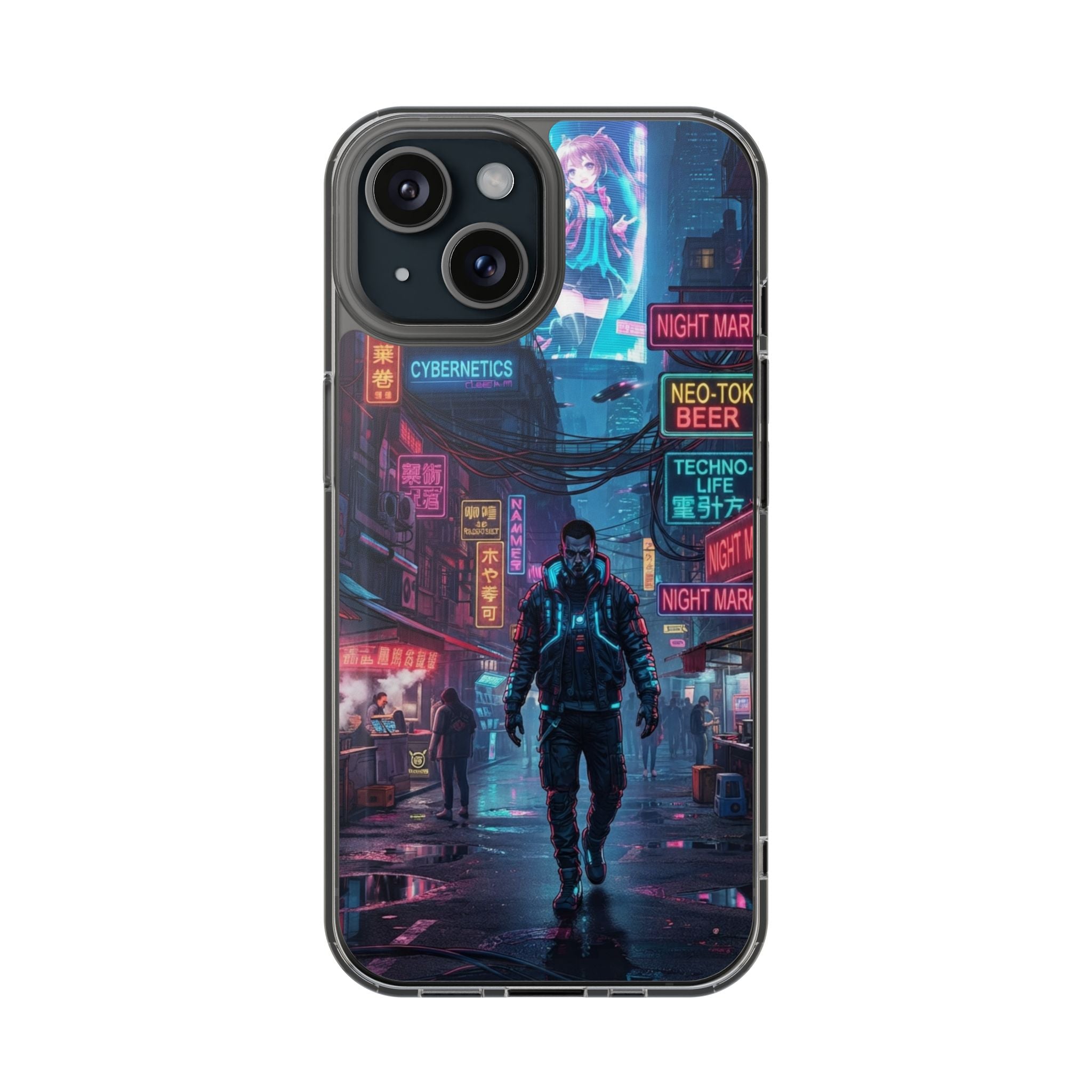 Cyberpunk Night Street Clear Magnetic Phone Case — Impact-Resistant Neon City Design