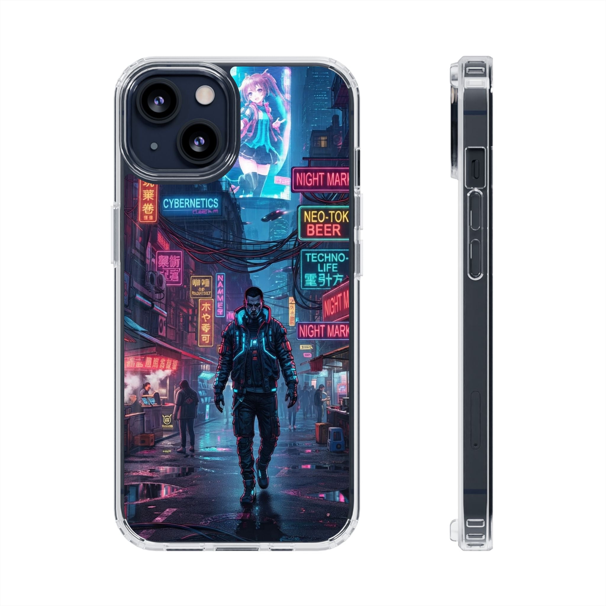 Cyberpunk Night Street Clear Magnetic Phone Case — Impact-Resistant Neon City Design