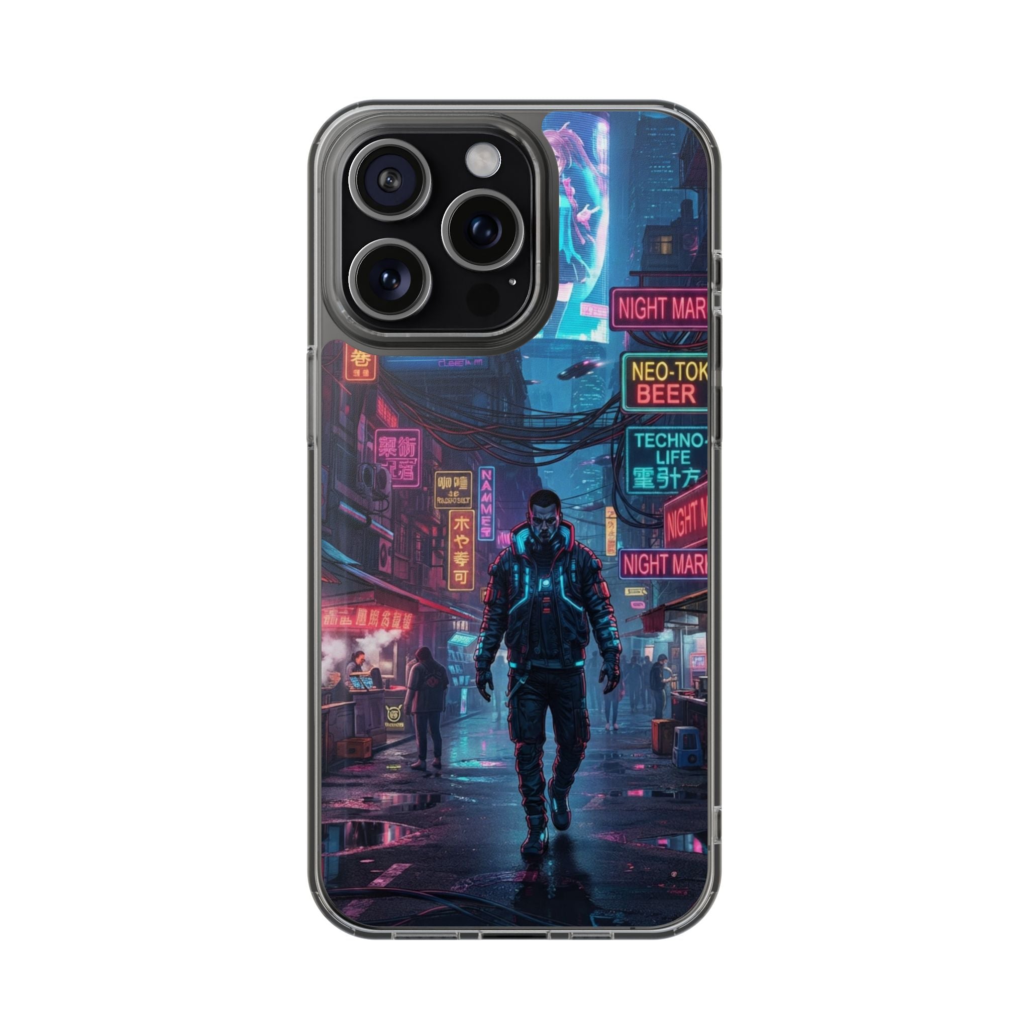 Cyberpunk Night Street Clear Magnetic Phone Case — Impact-Resistant Neon City Design