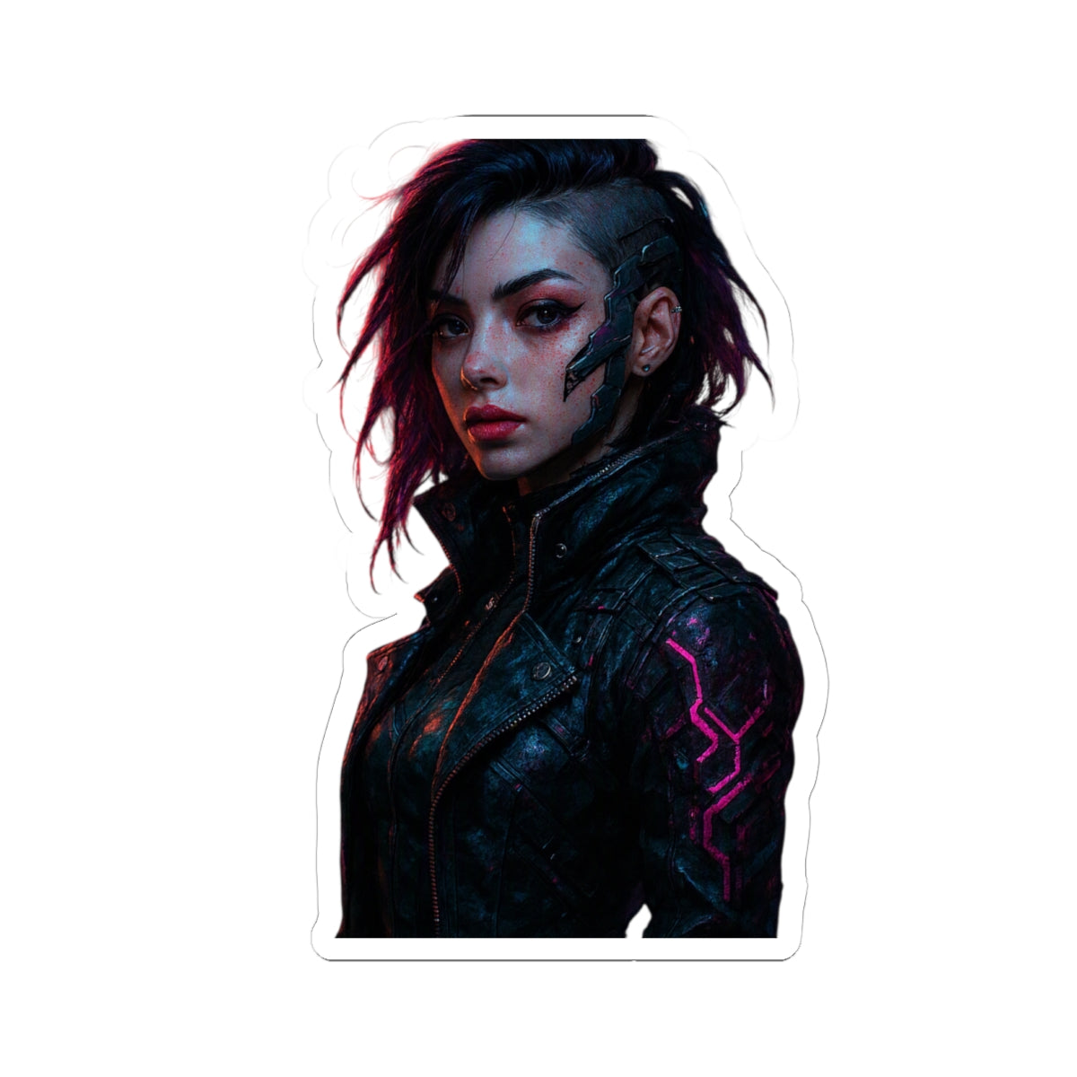 Cyberpunk Rebel Sticker — Edgy Futuristic Female Character Kiss-Cut Decal