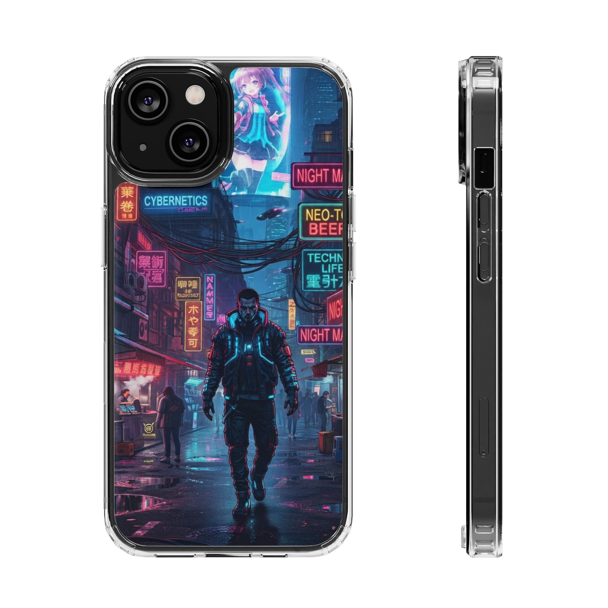 Cyberpunk Night Street Clear Magnetic Phone Case — Impact-Resistant Neon City Design
