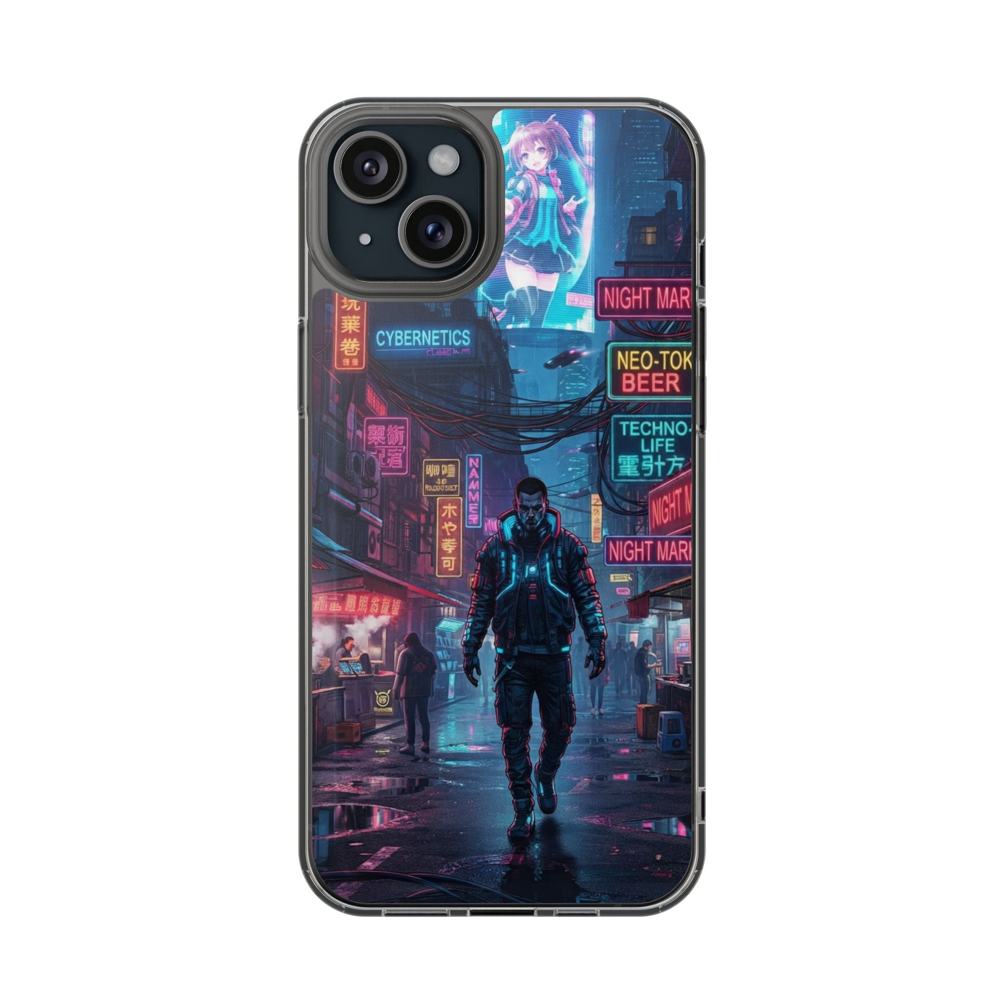 Cyberpunk Night Street Clear Magnetic Phone Case — Impact-Resistant Neon City Design