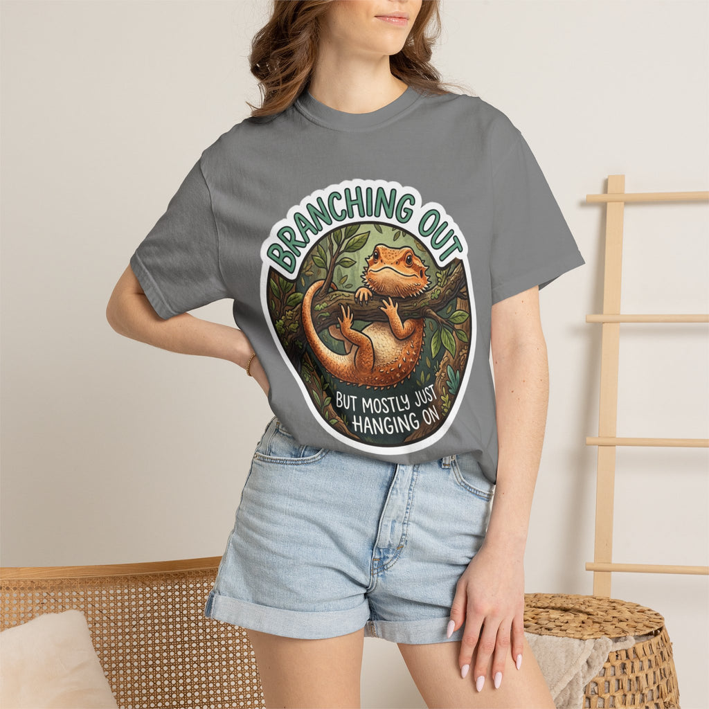 Bearded Dragon T-Shirt — "Branching Out (But Mostly Just Hanging On)" Graphic Tee