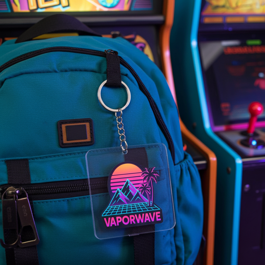 Vaporwave Retro Sunset Square Keychain