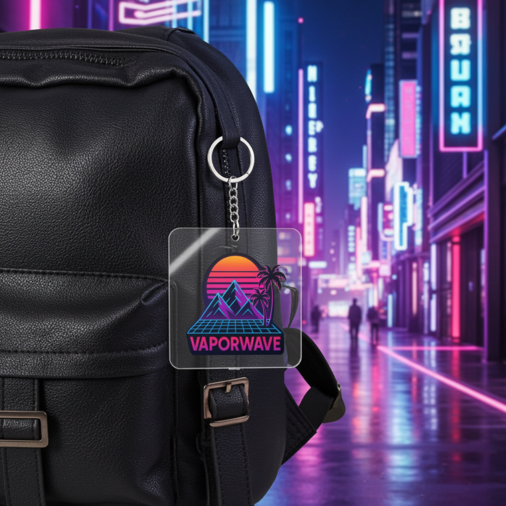 Vaporwave Retro Sunset Square Keychain