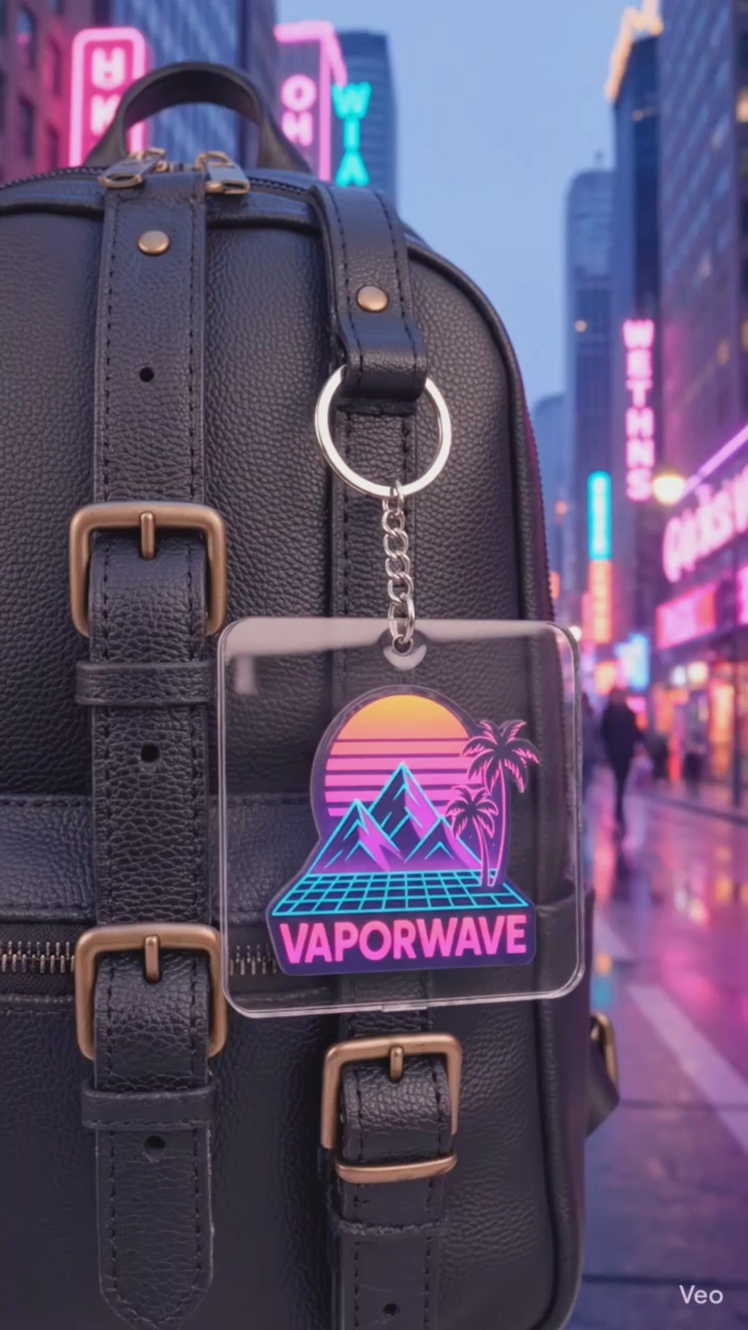 Vaporwave Retro Sunset Square Keychain