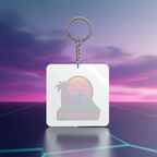 Vaporwave Retro Sunset Square Keychain
